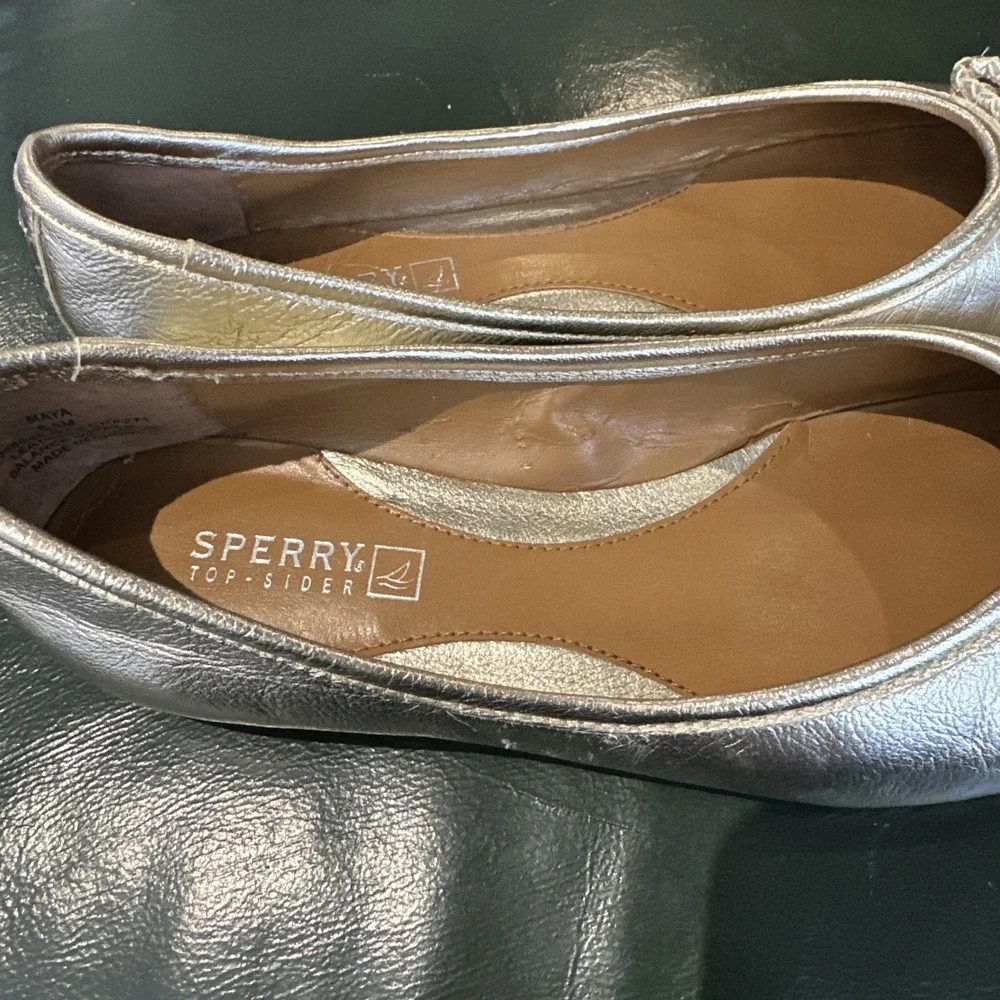 Sperry Maya Gold Metallic Leather‎ Weave Cushioned Ballet Flats Bow Women's 6.5